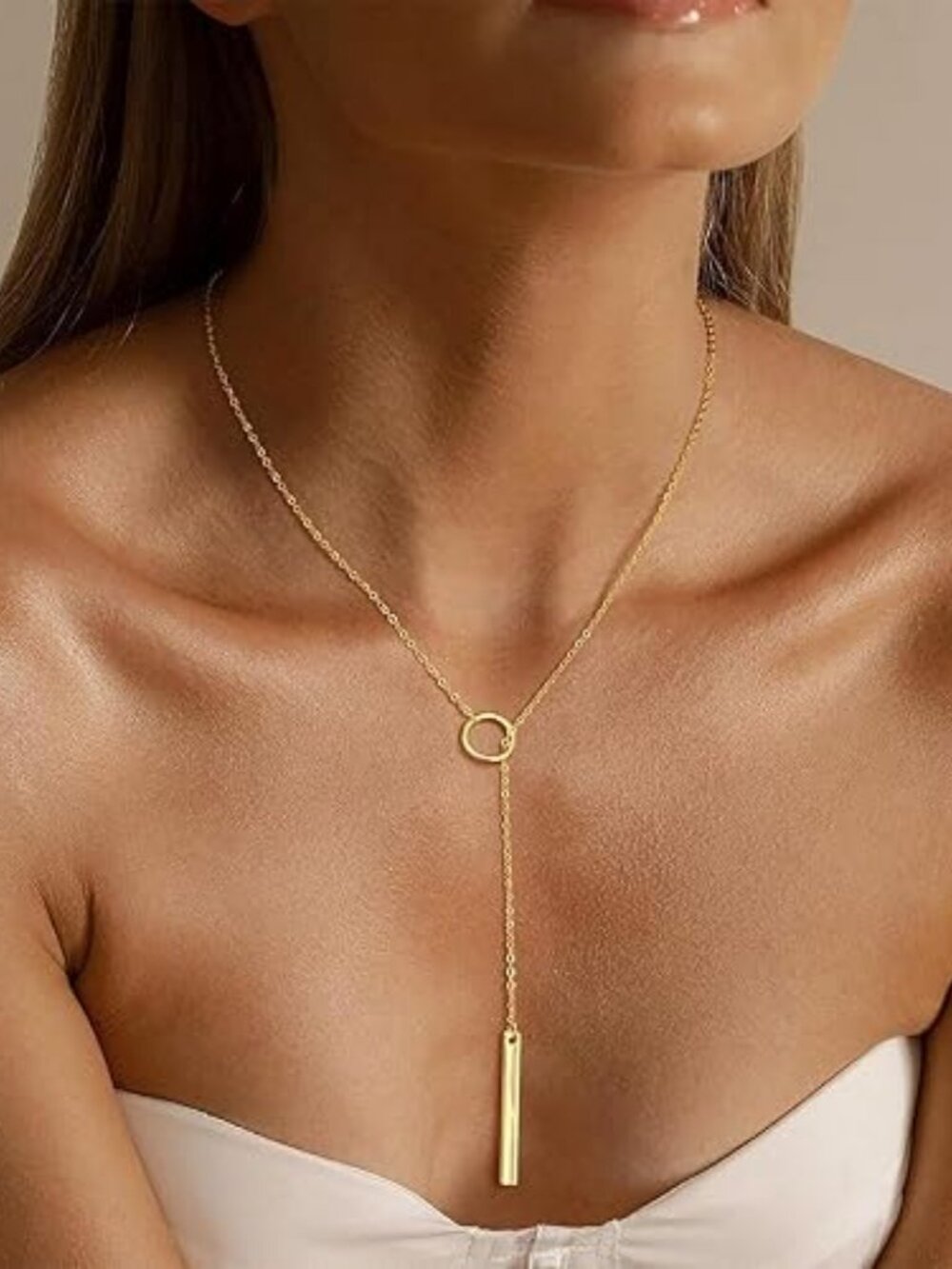Dainty Lariat Y Necklace – 14K Gold/Silver Plated Layered Pendant Mother’s Day - Picture 6 of 7